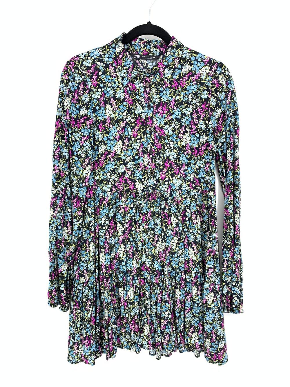 Zara Women's Size XS Floral Print Collared Shirt Dress Long Sleeve